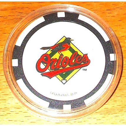 (1) Baltimore Orioles Poker Chip Golf Ball Marker - Black with White Inserts