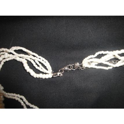 Unique handmade 5 strand shell & white glass seed bead summer 16" necklace