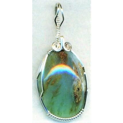 Blue Opal Sterling Silver Wire Wrap Gemstone Pendant 32