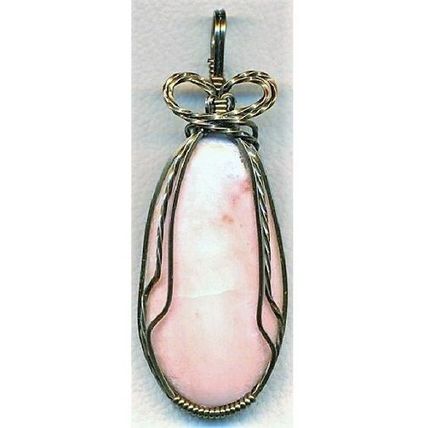 Orange Alabaster Bronze Copper Wire Wrap Gemstone Pendant 12