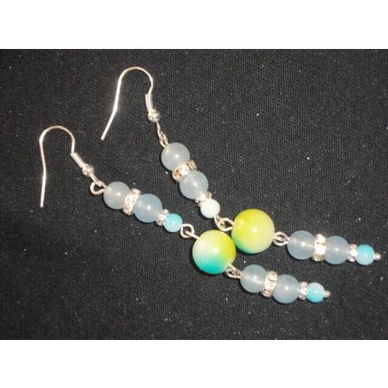Beautiful mix yellow green aqua marine blue crystal glass long dangle earrings