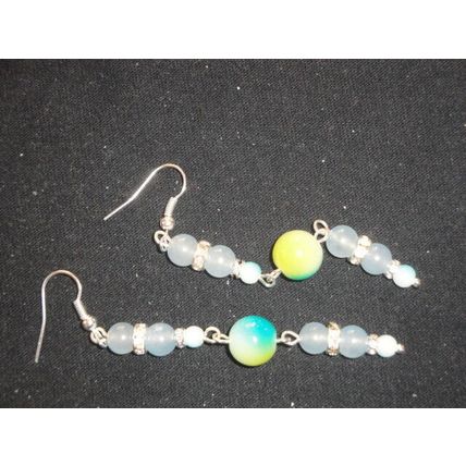 Beautiful mix yellow green aqua marine blue crystal glass long dangle earrings