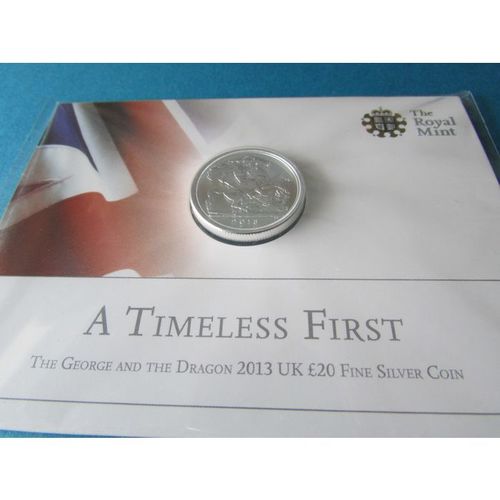 2013 QUEEN ELIZABETH II ROYAL MINT FINE SILVER £20. AAK