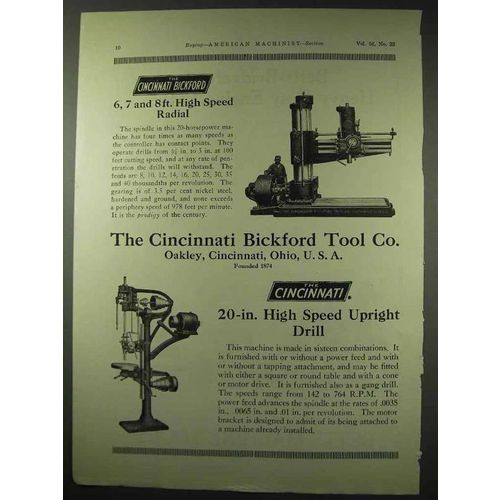 1922 Cincinnati Bickford Ad - Radial, Upright Drill