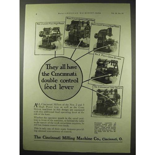 1922 Cincinnati Milling Machine Ad - Double Feed Level