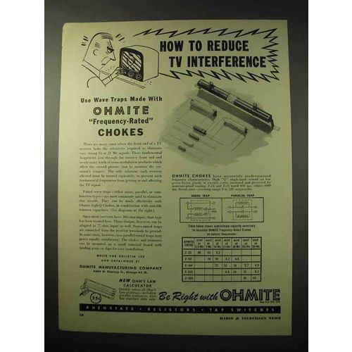 1950 Ohmite Frequency-Rated Chokes Ad - TV Interference