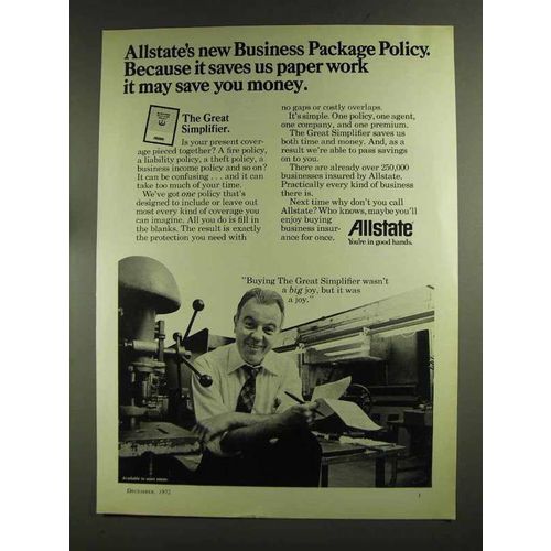 1972 Allstate Insurance Ad - Business Package Policy