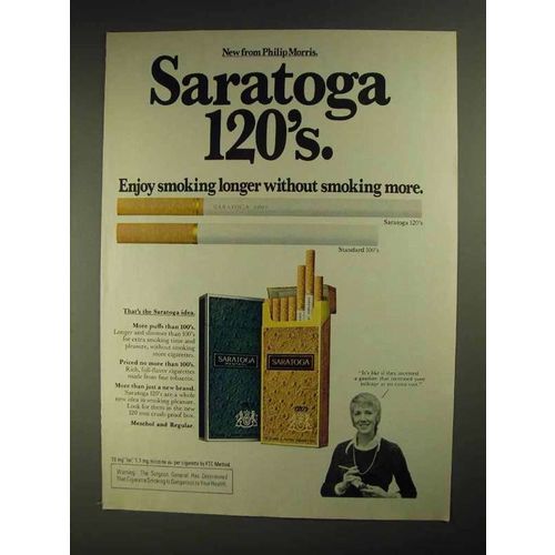 1975 Saratoga 120's Cigarettes Ad - Smoking Longer
