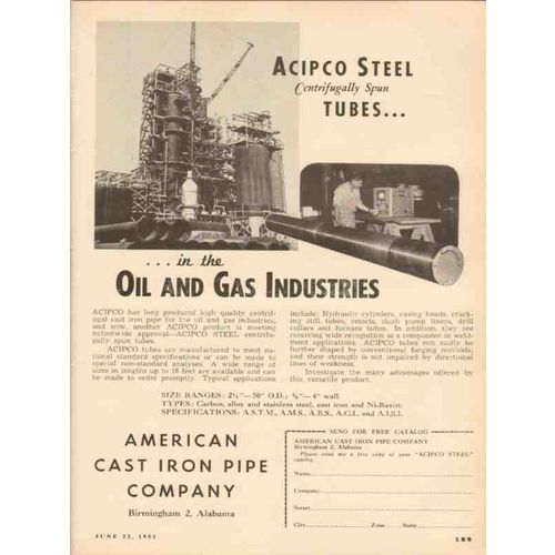 AMERICAN CAST IRON PIPE COMPANY 1953 Acipco Steel tubes vintage ad