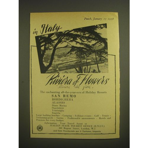 1958 Italy Tourism Ad - In Italy Riviera of Flowers Riviera dei fiori