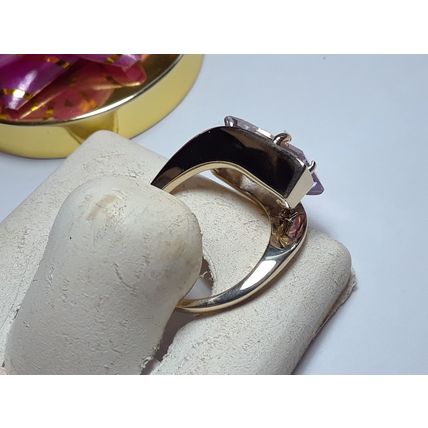 Custom 8ct Radiant Cut Natural Amethyst Bypass Italian 14Kt YellowGold Ring14626