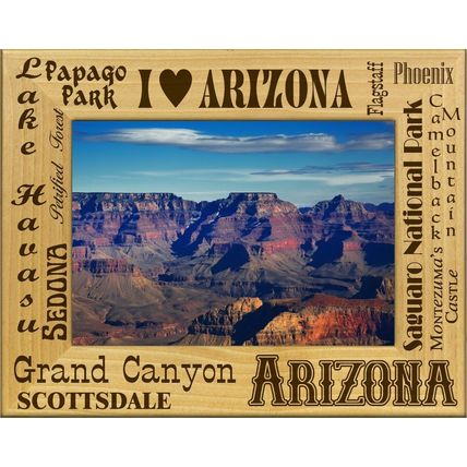 I Love Arizona Laser Engraved Wood Picture Frame Landscape (4 x 6)