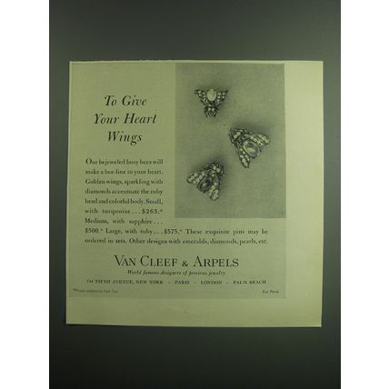 1949 Van Cleef & Arpels Bee Pins Ad - To give your heart wings