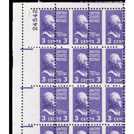 807, MNH 3¢ Misperforated Freak Error - Sheet of 100 Stamps ** Stuart Katz