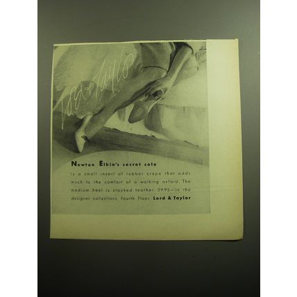 1958 Lord & Taylor Newton Elkin Shoes Ad - Newton Elkin's secret sole
