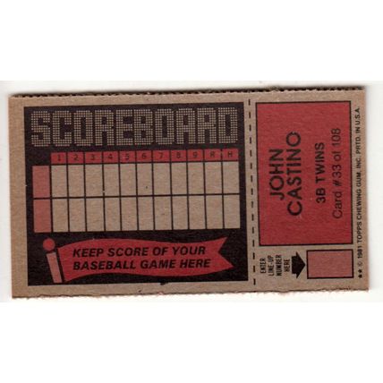 1981 Topps Scratch-Off John Castino #33 baseball card –Scratchoff