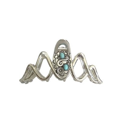 Large hair claw clip turquoise blue and silver western design metal native