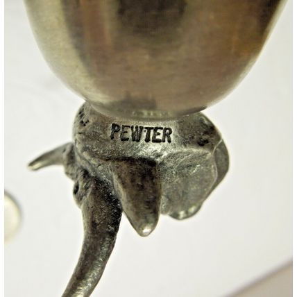 Vintage Pewter Bull head Base Drinking Cup Shot glass 3"