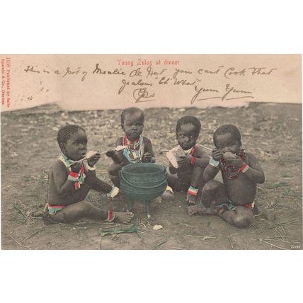 Young Zulus At Dinner African Children Old Postcard