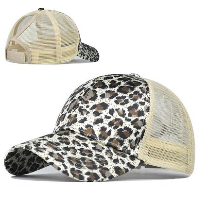 Ladies High Bun Hat Cotton Summer Sun Sport Ponytail Leopard Baseball Cap