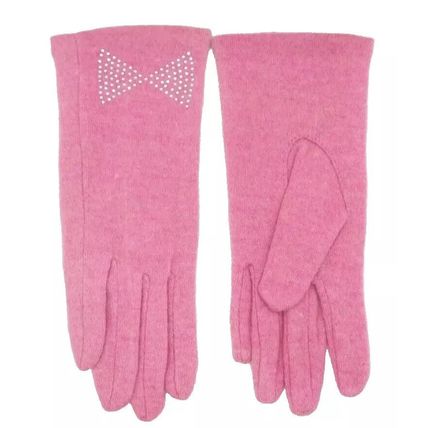 Ladies Gloves Pink with Diamante Bow Detail 23 CM Clothing Accessory Gift