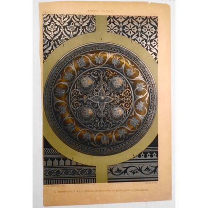 Arte Indio - Escudo... decoracion en jarros... litho ca 1890 by J Aleu Barcelona
