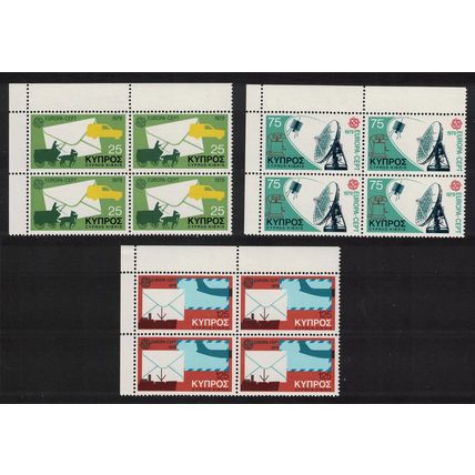 Cyprus Europa Communications 3v Corner Blocks of 4 1979 MNH SG#520-522