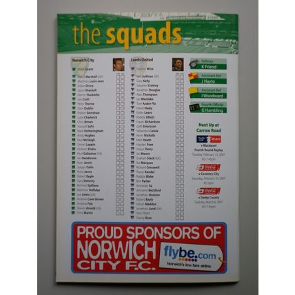 NORWICH CITY v LEEDS UNITED Championship 03/02/2007