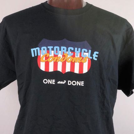 Motorcycle Condoms One and Done Got Protection XL T-Shirt Shirt Mens NWT