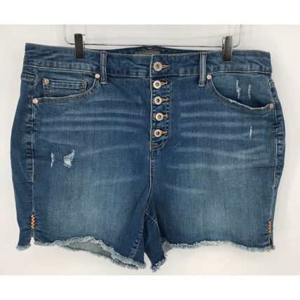 Torrid High Rise 5" Stretch Denim Shorts Size 18 Distressed Button Fly Blue