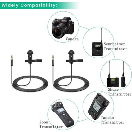 2 Pack Lavalier Microphone Compatible with DJI Mic 2 & Rode Wireless Pro/Wireles