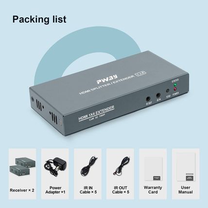 1X4 HDMI Extender Splitter over Cat5E/Cat6/Cat7 Ethernet Cable up to 50M/165Ft -