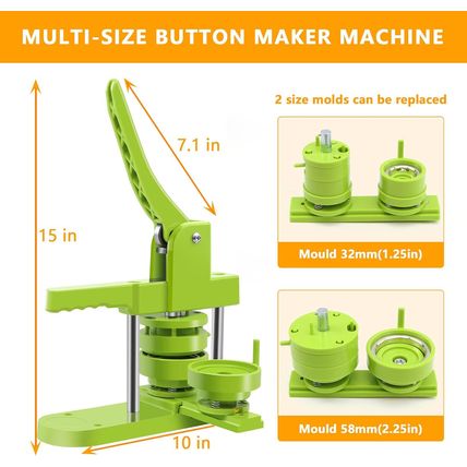 Button Maker Machine - Multiple Sizes 1.25In+2.25In, Kit for DIY Gifts, Button P