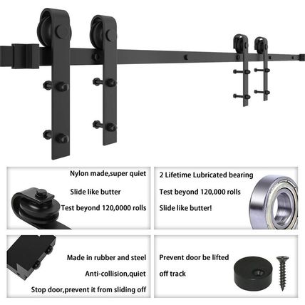 WINSOON 6FT Barn Door Hardware Kit: Double Sliding Door Hardware - Black Barn Do