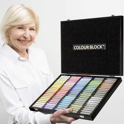 COLOUR BLOCK 100 Professional Grade Soft Pastels - Artist Chalk Set in Wooden Bo
