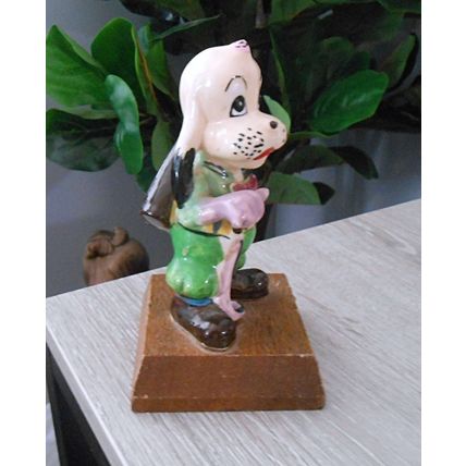 Ceramic Dog Golfer Wood Base Dog Figurine RARE -Santa Claus California Souvenir