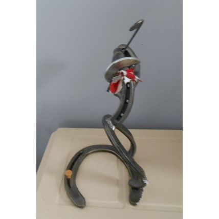 Metal Art Decor Horse Shoe Figurine Cowboy Playing Golf