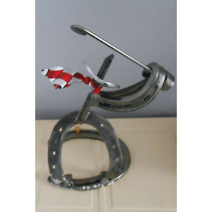 Metal Art Decor Horse Shoe Figurine Cowboy Playing Golf