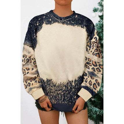 Black Tie Dye Leopard Drop Shoulder Sweatshirt