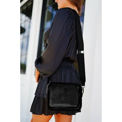 Black Clear PVC Leather Strap Crossbody Bag