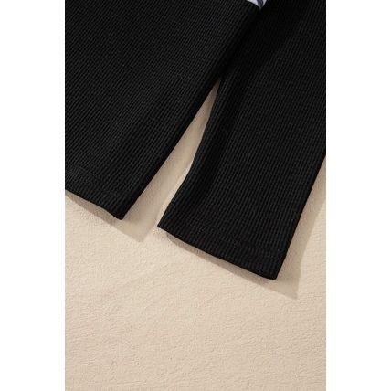 Black Cheetah Textured Patchwork Buttoned Round Neck T Shirt