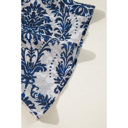 Blue Vintage Flower Tree Quarter Sleeve V Neck Blouse