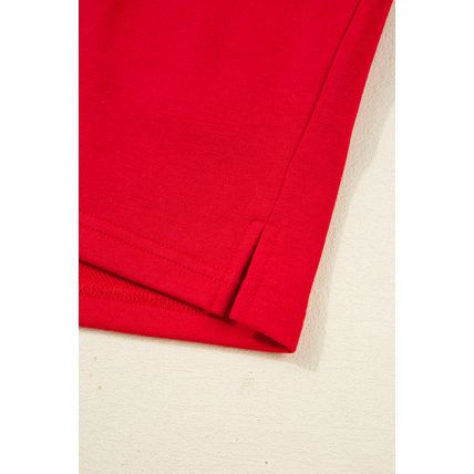 Fiery Red Varsity Striped Sleeve Drop Shoulder Sweatshirt and Short Set