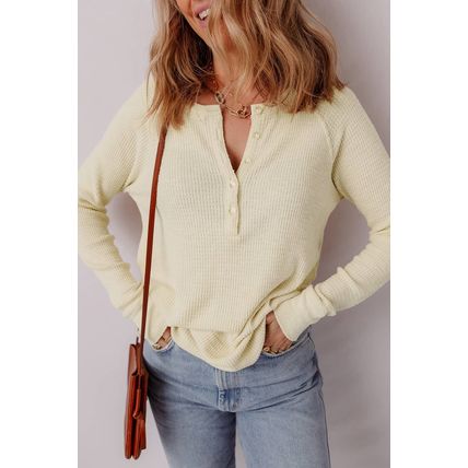 Oatmeal Textured Knit Half Buttons Henley Top