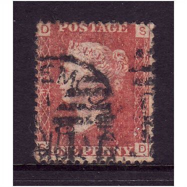 GREAT BRITAIN 1858-79 QV SG44 1d RED BROWN PLATE 195 LETTERED SD USED