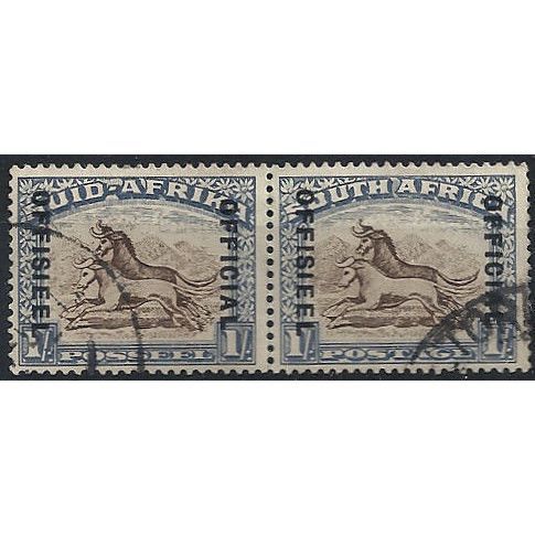 South Africa 1931 O10 1/- Brown & Deep Blue Official Fine Used PAIR .. ..