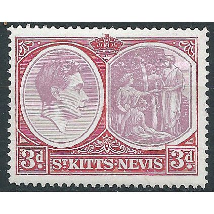 St Kitts-Nevis 1946 SG73c 3d Reddish-Lilac & Scarlet Mounted Mint..