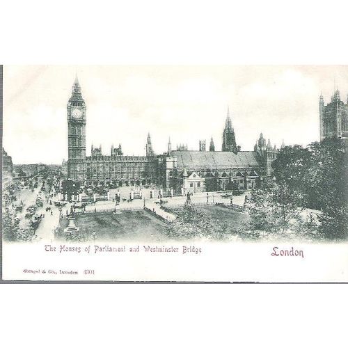 London - Parliament, Westminster Bridge - nice undivided back Stengel postcard