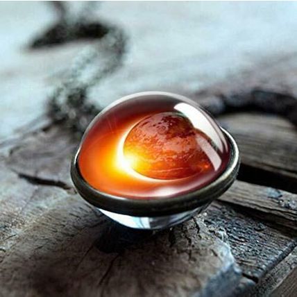 Curious Sparkling Galaxy Solar Planet Star Amber Necklace Pendant Chain as MIB