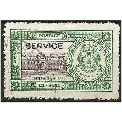 Bhopal (IFS) 1936 O336 1/2a Purple-Brown & Yellow-Green SERVICE Fine Used . .. .